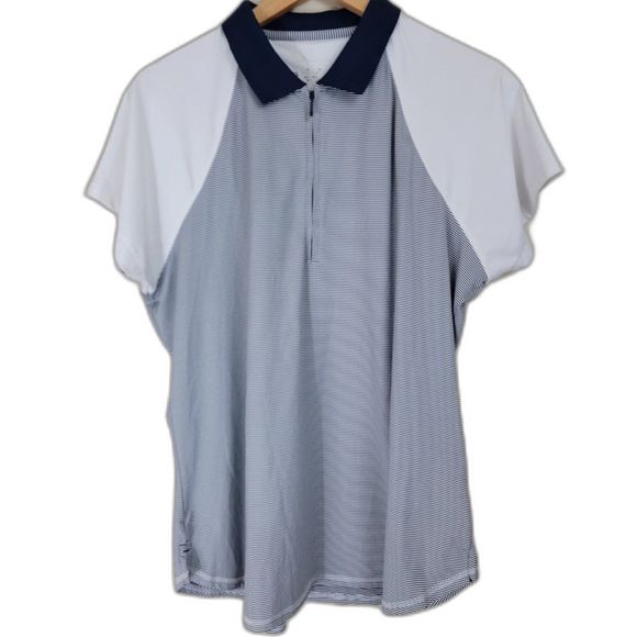 Navy Blue & White UPF Sun Protection PETER MILLAR Short Sleeve Zip Polo Shirt - Picture 1 of 5